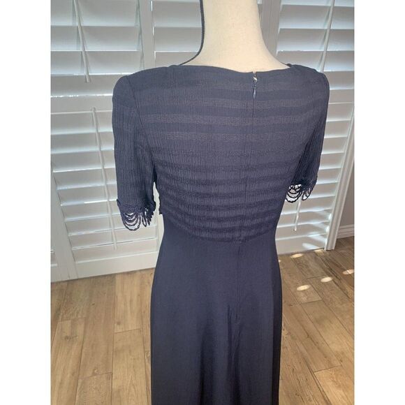 Vtg 80s Deadstock Lion Dark Blue Cocktail Dress 9 Ballet Length Rayon Empire - Picture 8 of 12